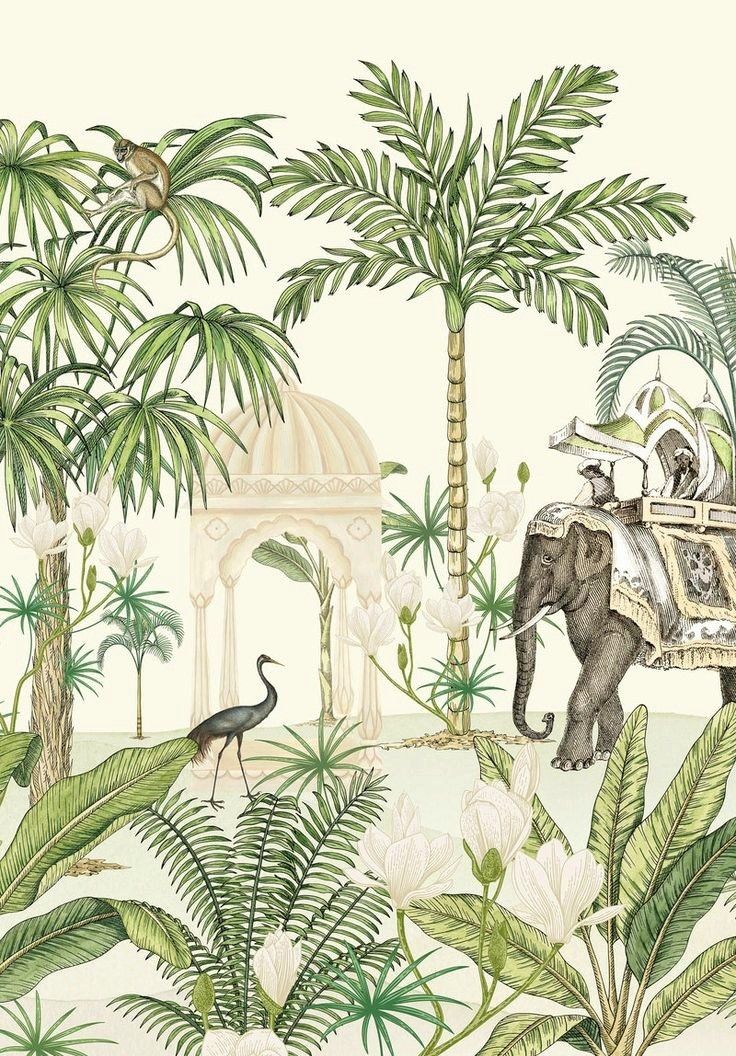 Tropical chinoiserie botanical print